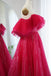 Hot Pink Off The Shoulder Long Prom Dress, A Line Party Dresses With Sequin CHP0266