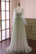 Beautiful Gradient Tulle Green Long Sleeves Party Dress, Evening Formal Dresses CHP0323