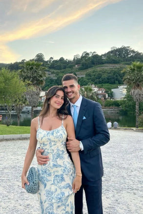 Spaghetti Straps Blue Long Floral Dress, Party Evening Dress CHP0368