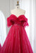 Hot Pink Off The Shoulder Long Prom Dress, A Line Party Dresses With Sequin CHP0266