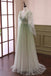 Beautiful Gradient Tulle Green Long Sleeves Party Dress, Evening Formal Dresses CHP0323