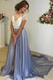 Backless Cap Sleeves Chiffon Prom Dress with Lace CHP0250
