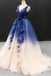 Gradient Blue V-neck Ball Gown Prom Dress, Princess Quinceanera Dresses CHP0286