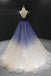 Gradient Blue V-neck Ball Gown Prom Dress, Princess Quinceanera Dresses CHP0286