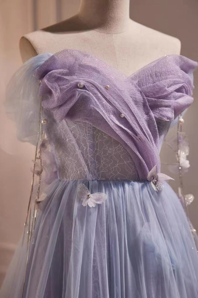 Off-the-Shoulder A Line Prom Dress, Elegant Evening Gown With Bowknot CHP0348