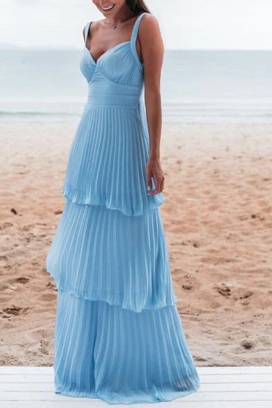 Charming Blue Chiffon Prom Dress Long Evening Dress With Layers CHP0328