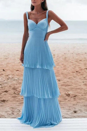 Charming Blue Chiffon Prom Dress Long Evening Dress With Layers CHP0328