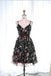 Black Spaghetti Straps Sleeveless Homecoming Dress with Lace Flowers, Cute Prom Gown UQ2162