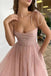 Shiny Pink Sequins Spaghetti Straps Tea Length Prom Dress, Formal Gown CHP0211