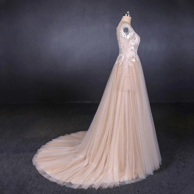 Sexy Sheer Neck Long Sleeves Tulle Wedding Dress, Charming Tulle Bridal Dress UQ2307