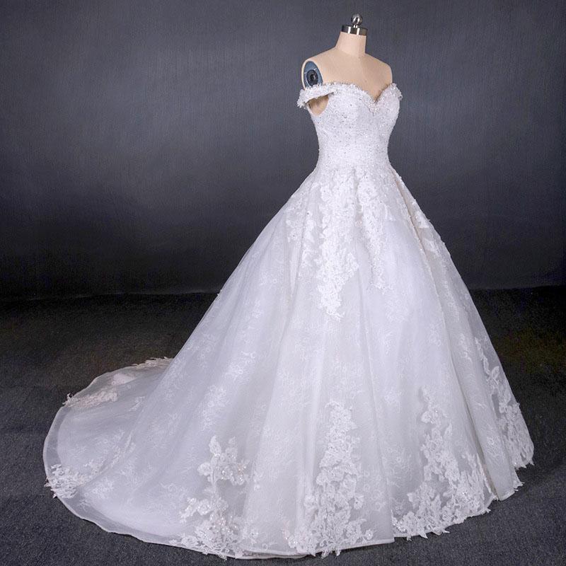 Ball Gown Off Shoulder Appliques Wedding Dresses, Puffy Lace Appliqued Bridal Dress UQ2352