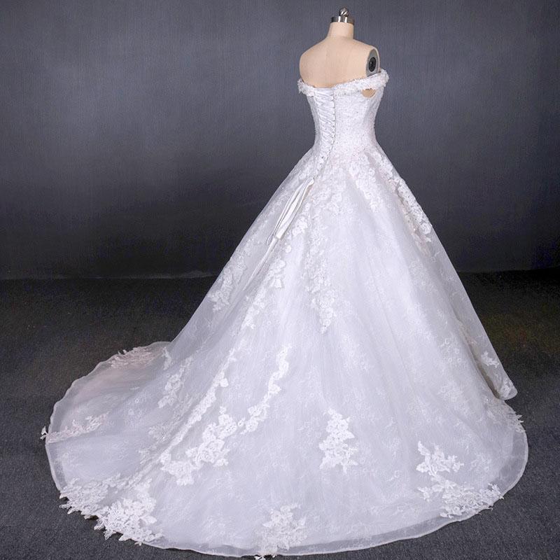 Ball Gown Off Shoulder Appliques Wedding Dresses, Puffy Lace Appliqued Bridal Dress UQ2352