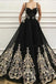Modest Spapghetti Straps Long Black Prom Dresses With Appliques chp0018