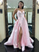 Simple Pink Satin A-line Prom Dresses Party Gown With Pockets chp0025