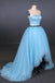 Light Blue High Low Strapless Tulle Prom Dresses, Hi-Lo Tulle Evening Dresses UQ2340