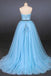 Light Blue High Low Strapless Tulle Prom Dresses, Hi-Lo Tulle Evening Dresses UQ2340