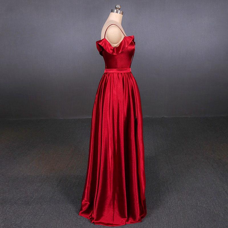 Red Spaghetti Straps A Line Simple Prom Dress, Cheap Long Evening Dress UQ2339
