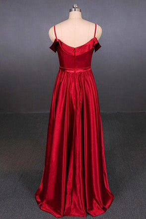 Red Spaghetti Straps A Line Simple Prom Dress, Cheap Long Evening Dress UQ2339