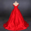 Puffy Off the Shoulder Red Satin Prom Dress, A Line Party Dress with Belt UQ2342