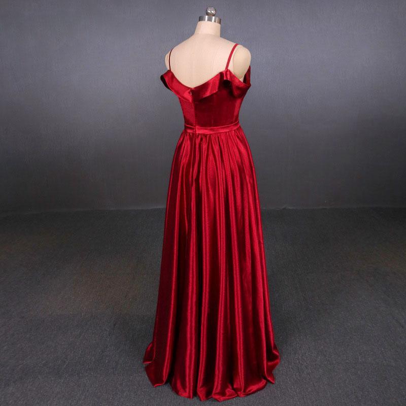 Red Spaghetti Straps A Line Simple Prom Dress, Cheap Long Evening Dress UQ2339