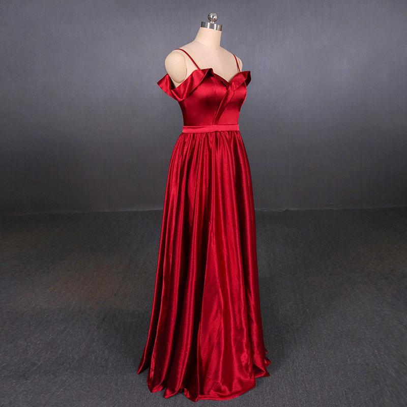 Red Spaghetti Straps A Line Simple Prom Dress, Cheap Long Evening Dress UQ2339