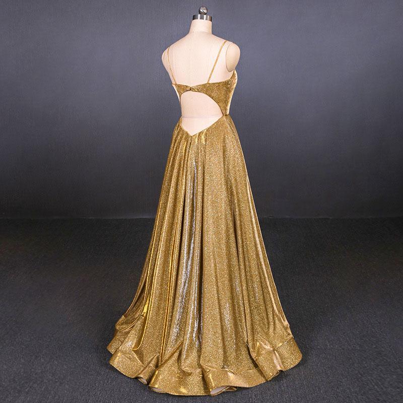 Sparkly Spaghetti Straps Sleeveless Floor Length Prom Dress UQ2337