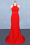 Stylish Halter Mermaid Prom Dress, Red Mermaid Open Back Long Evening Dresses UQ2341