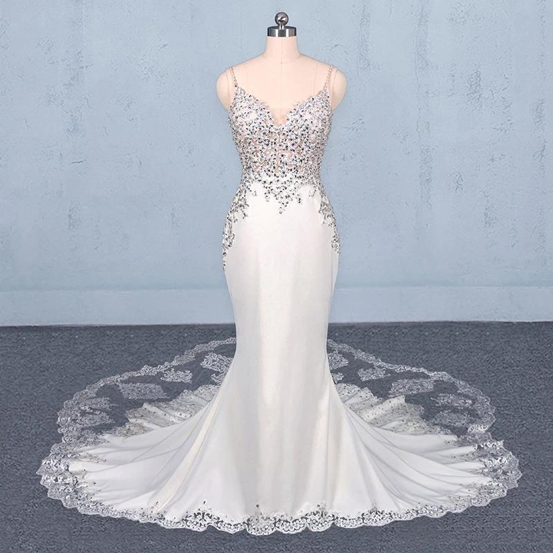Sexy Spaghetti Straps Mermaid Wedding Dress with Lace, Mermaid Bridal Dresses UQ2302