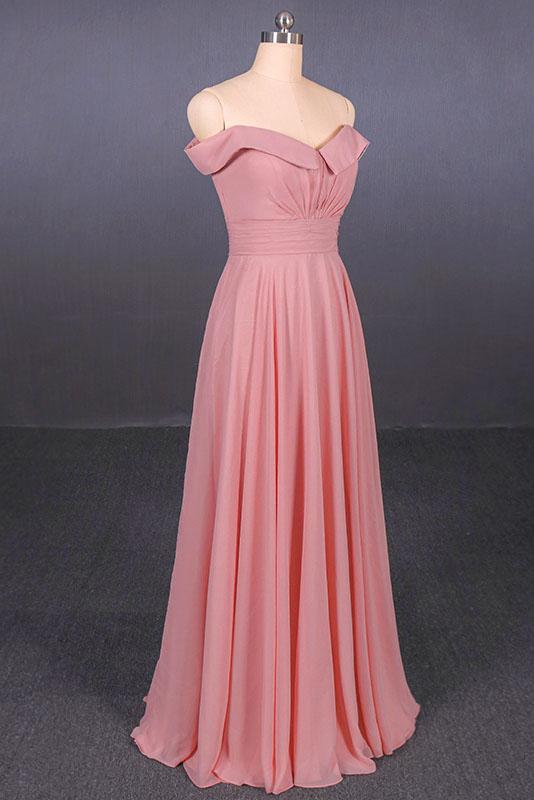 Strapless Floor Length Chiffon Pink Prom Dress, Simple A Line Bridesmaid Dress UQ2344