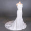 Simple Mermaid Sleeveless Wedding Dress with Lace, Sexy Backless Bridal Dress UQ2355
