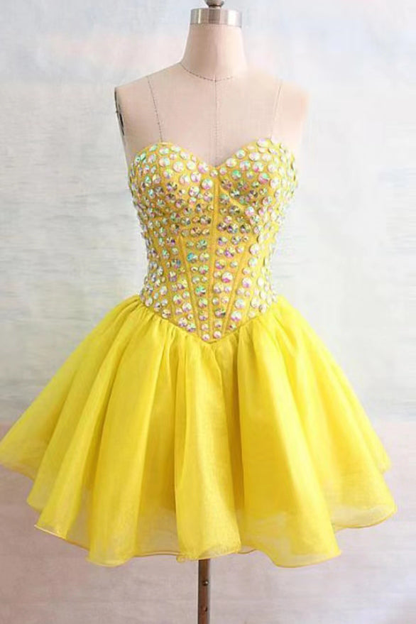 Charming Beautiful Organza Sweetheart Yellow Homecoming Dresses With Beading chh0084