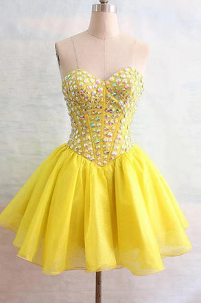 Charming Beautiful Organza Sweetheart Yellow Homecoming Dresses With Beading chh0084
