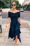Off Shoulder Navy Blue Short Homecoming Dress,Party Gown chh0081