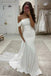 Off-the-Shoulder Ivory Mermaid Satin Bridal Dress, Long Ivory Wedding Dress CHW0148