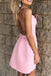 A-line Cross Back Satin Homecoming Dresses, Short Satin Pink Prom Dress, Short Sweet 16 Dresses chh0111