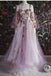 Elegant Dusty Lavender Floral Spaghetti Strap Sweetheart A-line Tulle Long Prom Dress  CHP0219