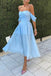 Blue Chiffon Off-the-Shoulder Short Prom Dress, HocoDress, Bridesmaid Dress CHH0134