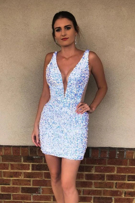 Tight White Sequins Short Homecoming Dress,Mini Dress chh0063 cherishgirls Tight White Sequins Short Homecoming Dress,Mini Dress chh0063 cherishgirls
