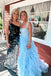 Light Sky Blue Tulle Princess Ruffle Straps With Tiered Long Prom Dress CHP0169