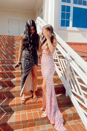 Glitters  Two-Pieces Sequins Mermaid Prom Dresses, Shiny Evening Gown With Silt CHP0099
