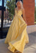 Gorgeous Yellow Satin Cutout Back A-Line Formal Dress With Rhinestones, Evening Gown CHP0180