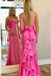 Gorgeous Pink Satin Mermaid Long Prom Dress With Ruffles, Formal Dress CHP0182
