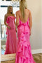 Gorgeous Pink Satin Mermaid Long Prom Dress With Ruffles, Formal Dress CHP0182