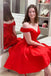 Simple Off the Shoulder Red Homecoming Dress Short Satin Hoco Dress,Party Gowns chh0100