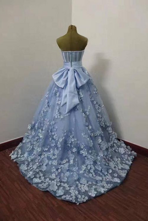 Gorgeous Blue Tulle Long Prom Dress With  Applique, Evening Dress CHP0184