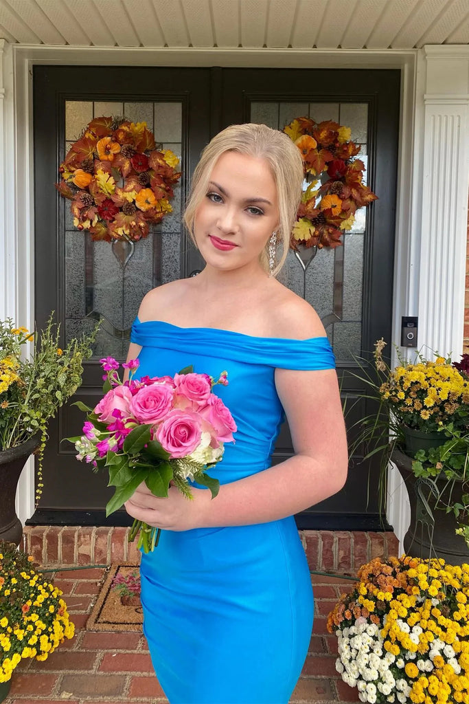 Elegant Blue Short Prom Dresses, Off the Shoulder Bodycon Homecoming D cherishgirls Elegant Blue Short Prom Dresses, Off the Shoulder Bodycon Homecoming D cherishgirls