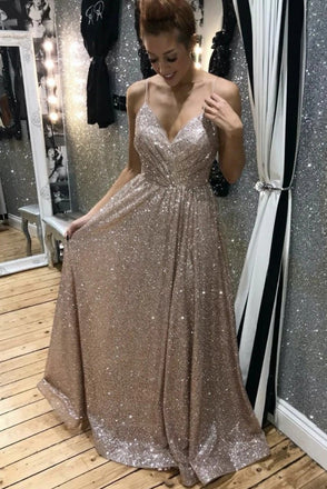 Stunning Formal Evening Gowns, Shiny Spaghetti Straps Long Prom Dresses chp0142