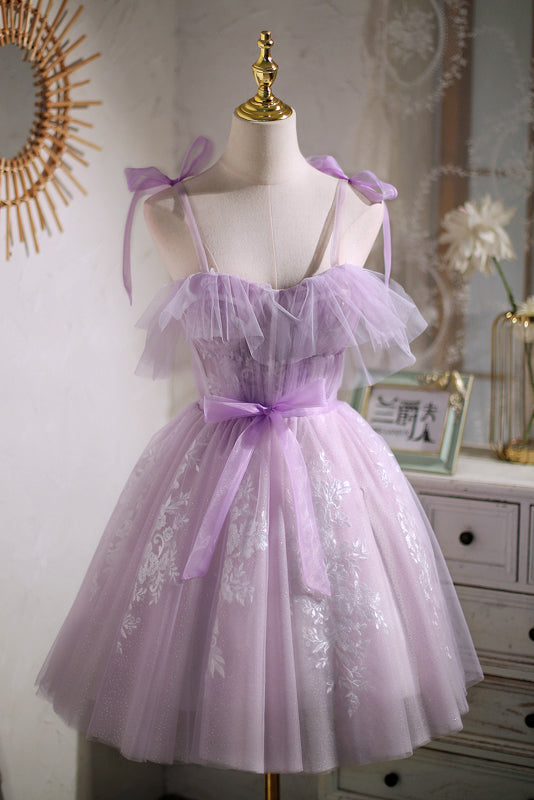 Cute Light Purple Tulle Homecoming Dress with Bowknot, Prom Gown CHH00 – cherishgirls