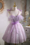 Cute Light Purple Tulle Homecoming Dress with Bowknot, Mini Prom Gown CHH0074