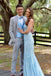 Light Blue Mermaid Lace Spaghetti Straps Prom Dresses With Appliques CHP0144